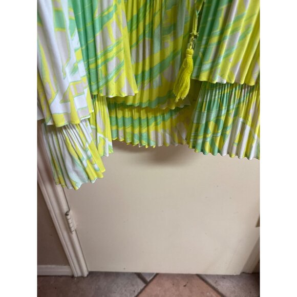 Lane Bryant 26/28 Yellow & Green Pleated Asymmetrical Hem Dress With Tie Straps - Picture 5 of 7